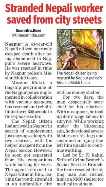 Phase 3-Stranded Nepali Worker Saved from City Streets- The Nepali Citizen Being rescued by Nagpur Mission Mukti Team
