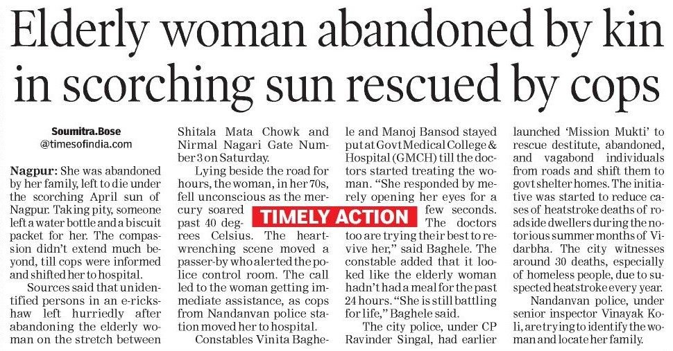 Elderly women abandoned by kin in scorching sun rescued by cops